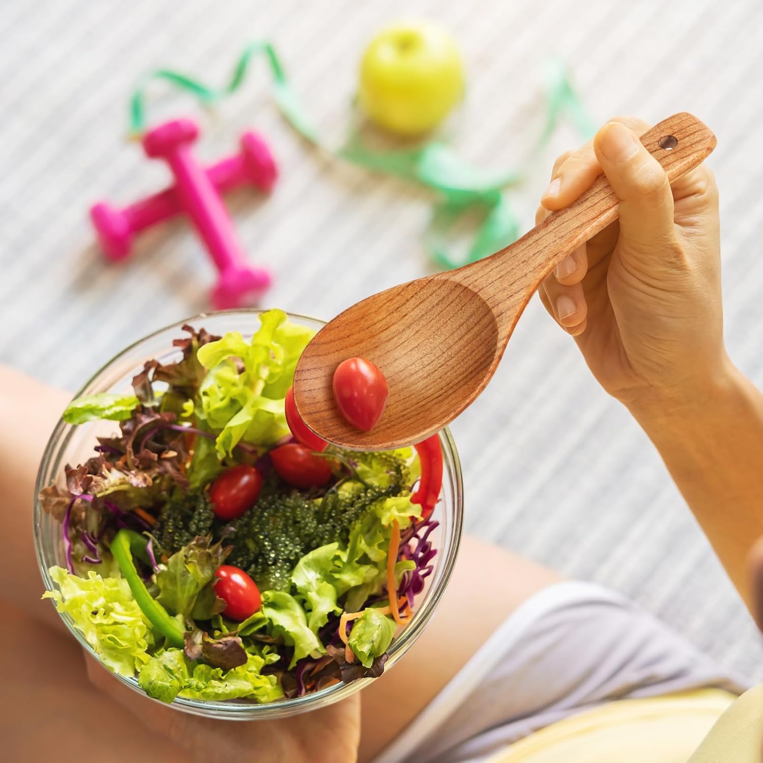 4 Pieces Wooden Spoons Set 9 Inch for Cooking, Serving Salad, Stirring Soup, Rice, Nonstick Heat Resistance Easy to Use - Image 5