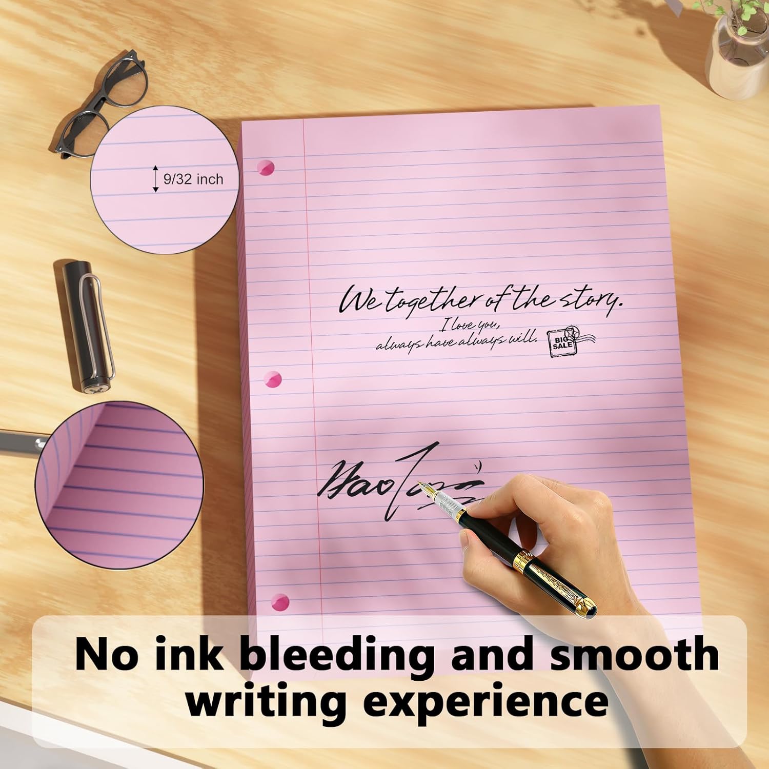 Pink Loose Leaf Paper 100 Sheets Colored Filler Paper 8 * 10.5 College Ruled 3-Hole Punched Paper for 3-Ring Binders Notebook Lined 8" x 10.5" - Image 5