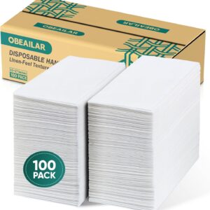 100 Pack Linen-Feel Disposable Hand Towels for Bathroom – Soft & Absorbent Cloth-Like Guest Napkins – White