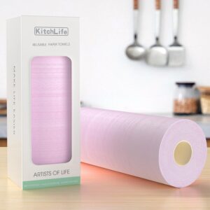 KitchLife Reusable Paper Towels, 1 Roll – Washable and Recycled Kitchen Paper Rolls, Sustainable, Pink