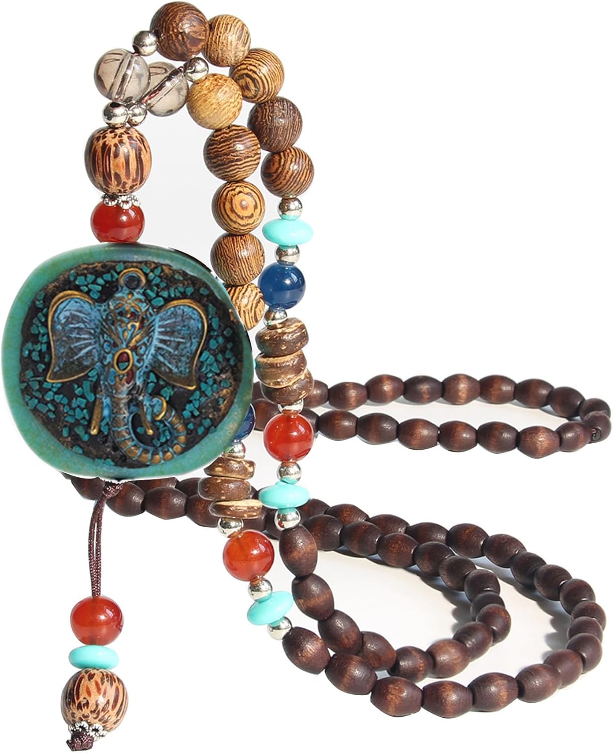Vintage Long Necklace Handmade Turquoise Wood Beads Necklace for Women Fashion Jewelry - Image 3