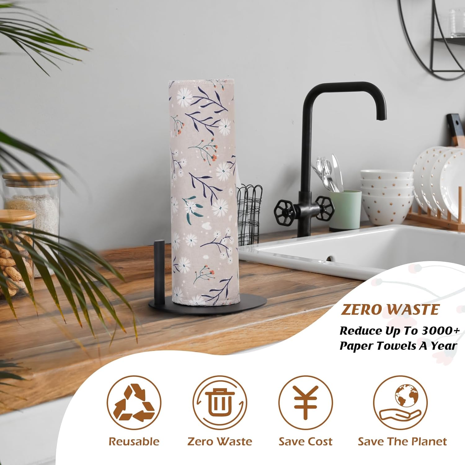 Paper Towels Washable Roll: 25Pack Cotton Cloth Paper Towels 11.8x11.8In Absorbent Soft Flannel Paperless Towels Alternative for Kitchen Reusable Napkins Zero Waste (Flower, Large) - Image 4