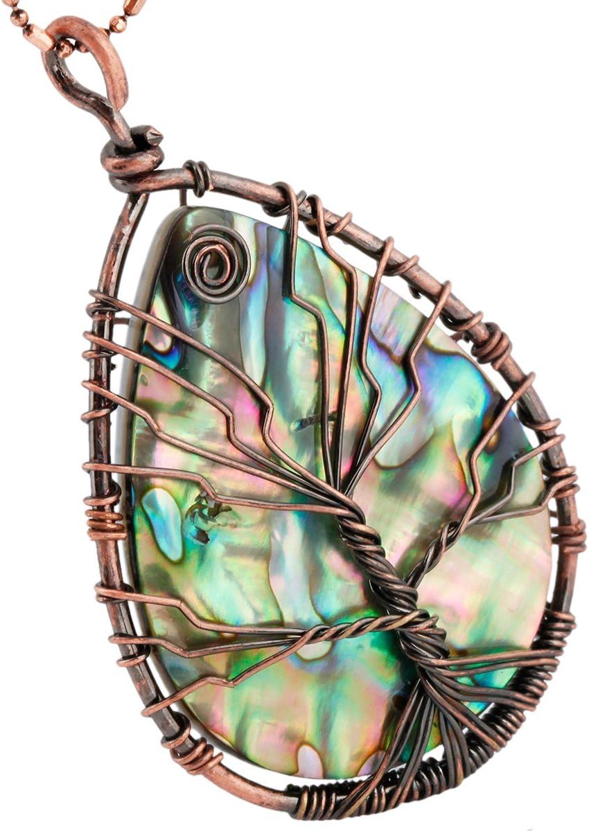 SUNYIK Teardrop Rainbow Abalone Shell Stone Pendant Necklace - Image 5