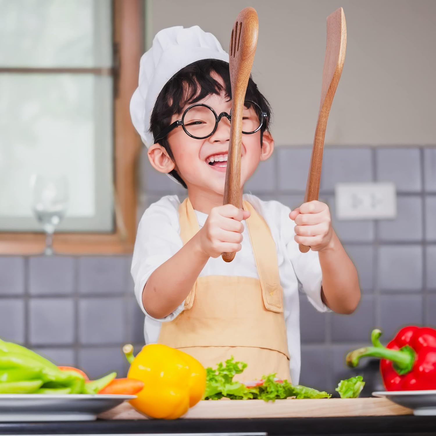 Acacia Wooden Spoons for Cooking: 5-Piece Kitchen & Cooking Utensils Set - Wooden Spatula, Slotted & Pasta Spoon - Essential Wooden Utensil Set - Image 4