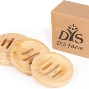 4 Pieces Bamboo Soap Dish Holders – Round Natural Wooden Soap Trays, Rustic Bathroom Accessories, Eco-Friendly Drainable Soap Savers for Sink, Kitchen, Shower