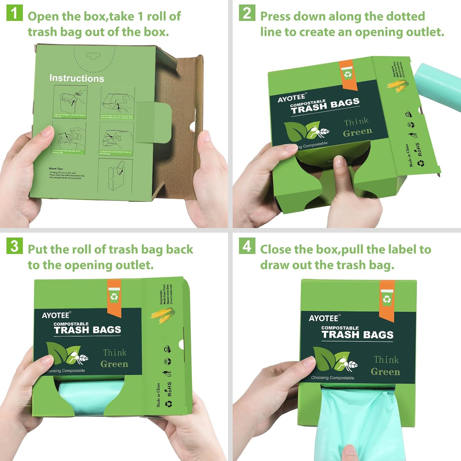 Compostable Trash Garbage bags,AYOTEE 13-15 Gallon Tall Kitchen Trash Bags,Heavy Duty Unscented 1.18Mils 55 Liter,60 Count,Strong Thicken Rubbish Waste Can Liners for Kitchen Garden Home - Image 7