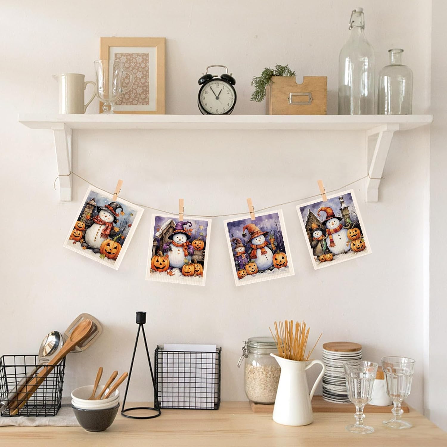 Morigins Halloween Snowman Swedish Dishcloths Reusable Sustainable Biodegradable Cellulose Sponge Cleaning Cloths for Kitchen Dish Rags Paper Towel Replacement - Image 4