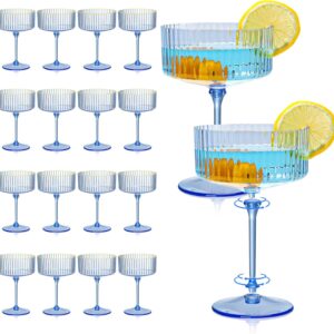 XUWAIDSGN 24 Pcs Champagne Martini Glasses 9 Oz with Gilded Removable Gold Rim Coupe Glasses Blue Martini Glasses Plastic Mimosa Vintage Coupe Set For Wedding Anniversary (24, Clear Blue)