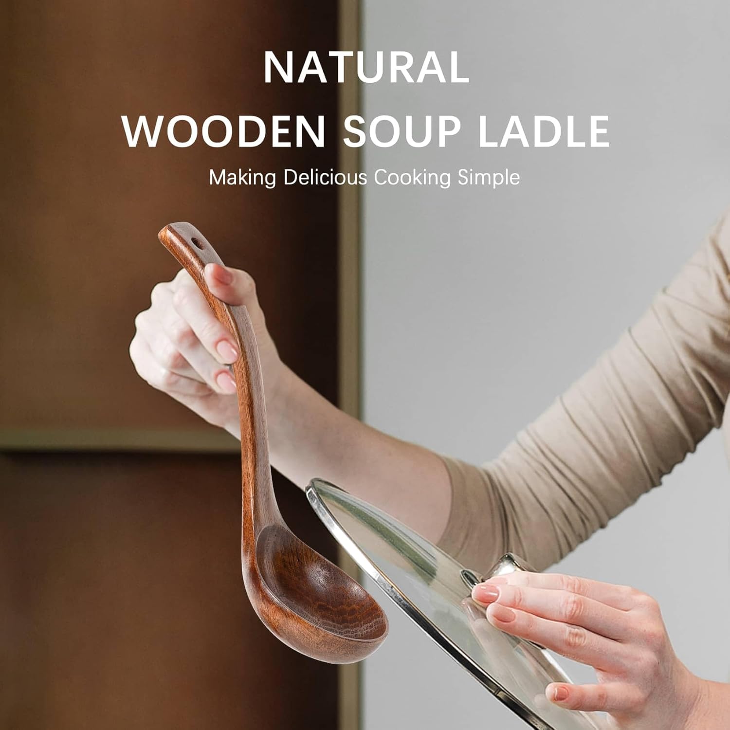 Wooden Soup Ladle, 10.8" Handle, 3.0 fl oz Large Scoop Utensil for Serving & Cooking, Hardwood Wooden Ladle – Wood Spoon for Soup Natural and Sustainable - Image 5
