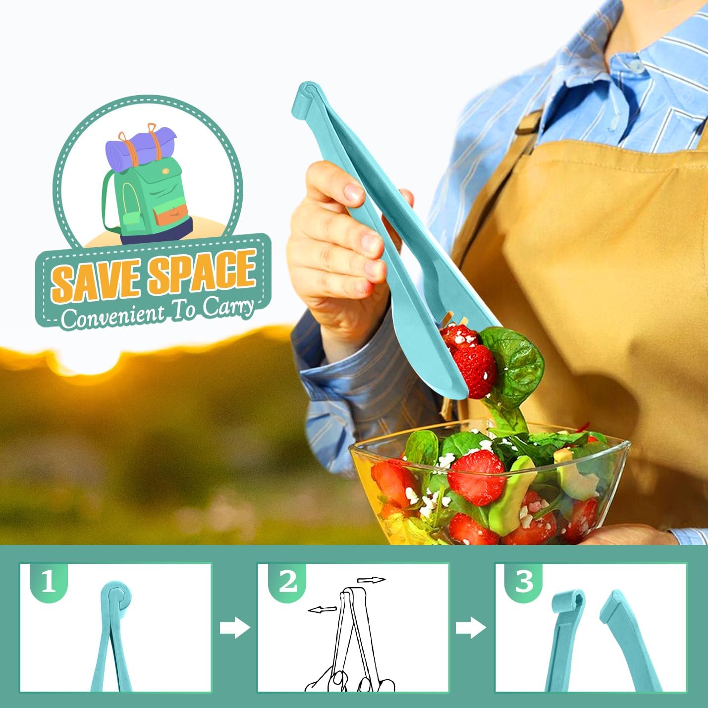 Reusable Plastic Serving Utensils Set of 12, Wheat straw Large Serving set 10" Serving Spoons/10" Slotted Spoons/9.4" Tongs, for Party Buffet Catering (Ocean, Not for Cooking) - Image 6