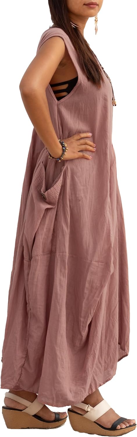 Women's Boho Cotton Sleeveless Dress Casual Loose Fit Maxi Dress with Big Pockets Fair Trade Light Summer Sundress - Image 3