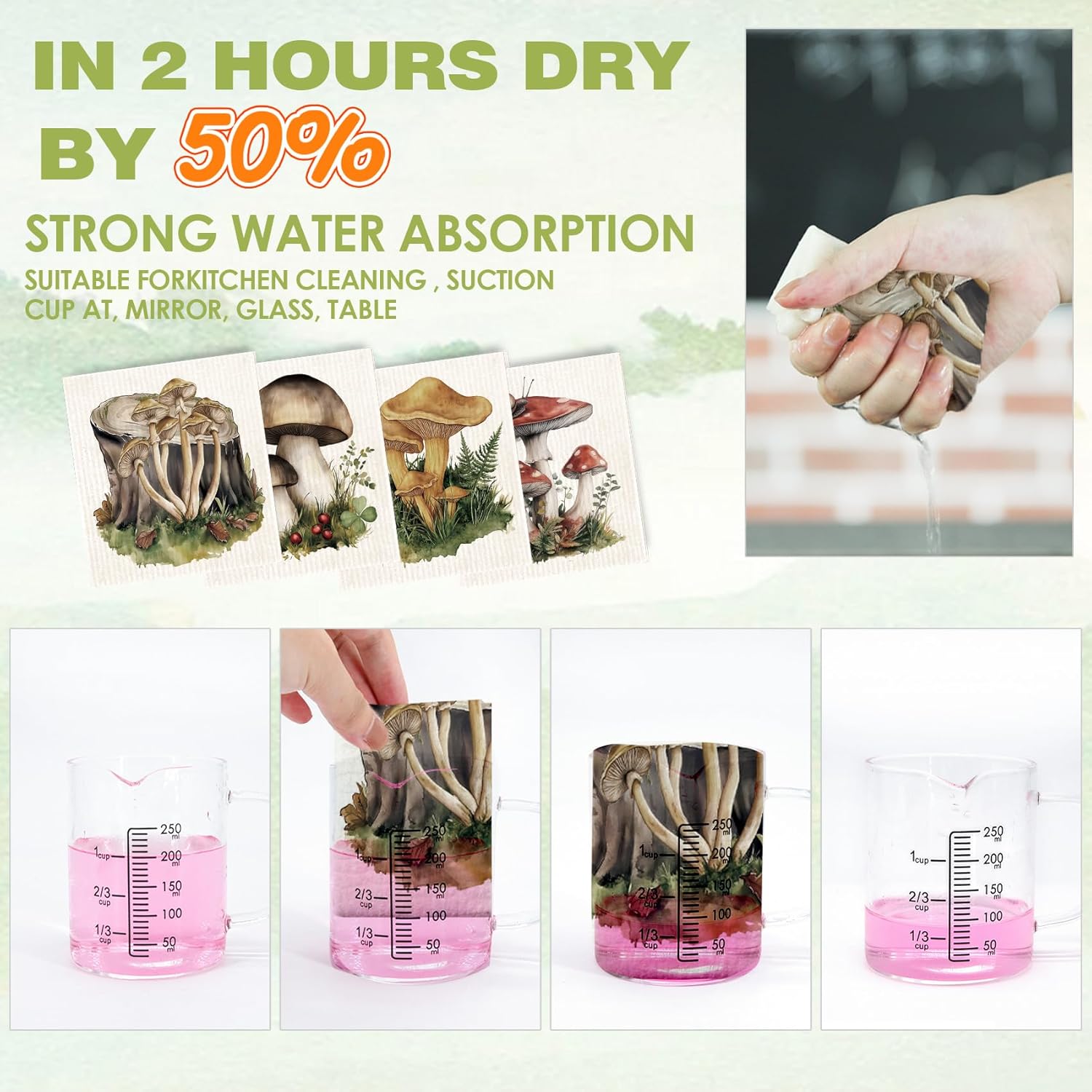 Morigins Swedish Dishcloths for Kitchen Mushroom Swedish Dish Towels,Cellulose Sponge Cloths,Non Scratch Reusable Paper Towels, No Odor, Biodegradable and Reusable Kitchen Dish Rags - Image 3