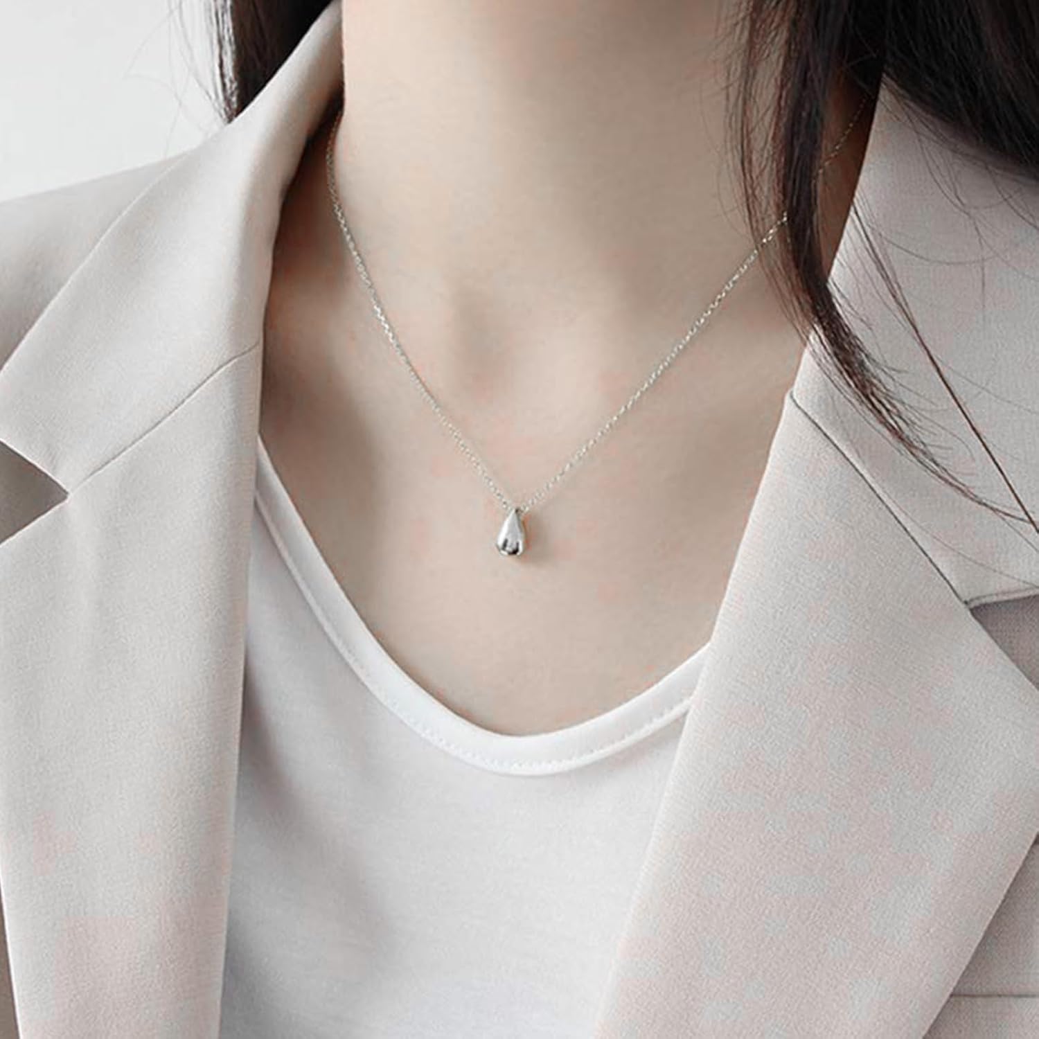 Dainty Teardrop Pendant Necklace for Women 14K Gold Plated Adjustable Silver Necklace Hypoallergenic Nickel Free Sustainable Elegant Everyday Jewelry - Image 5