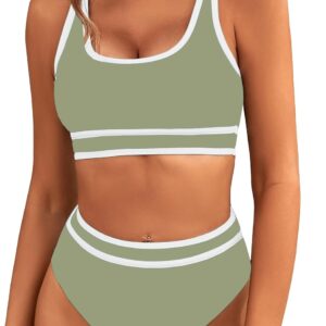 BMJL Women’s High Waisted Bikini Sets Sporty Two Piece Swimsuits Color Block Cheeky High Cut Bathing Suits