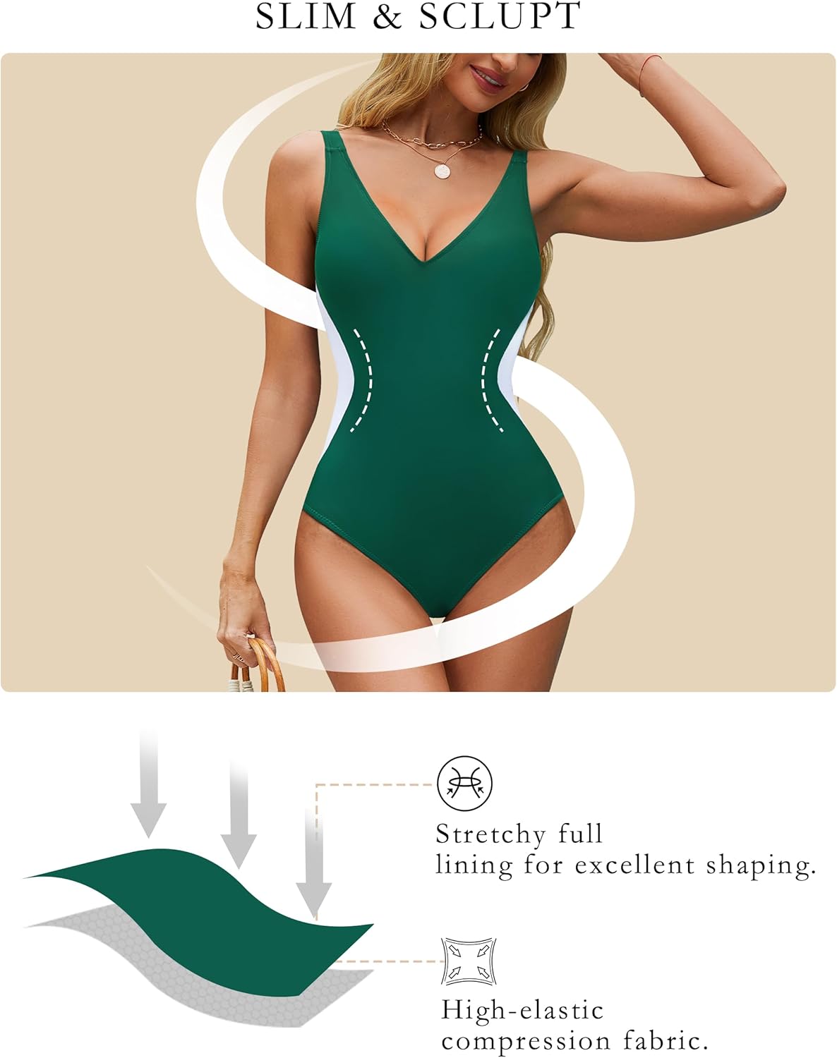 BMJL Women's One Piece Swimsuit Slimming Tummy Control Bathing Suit Deep V Neck Color Block Lace Up Back Swimwear - Image 4