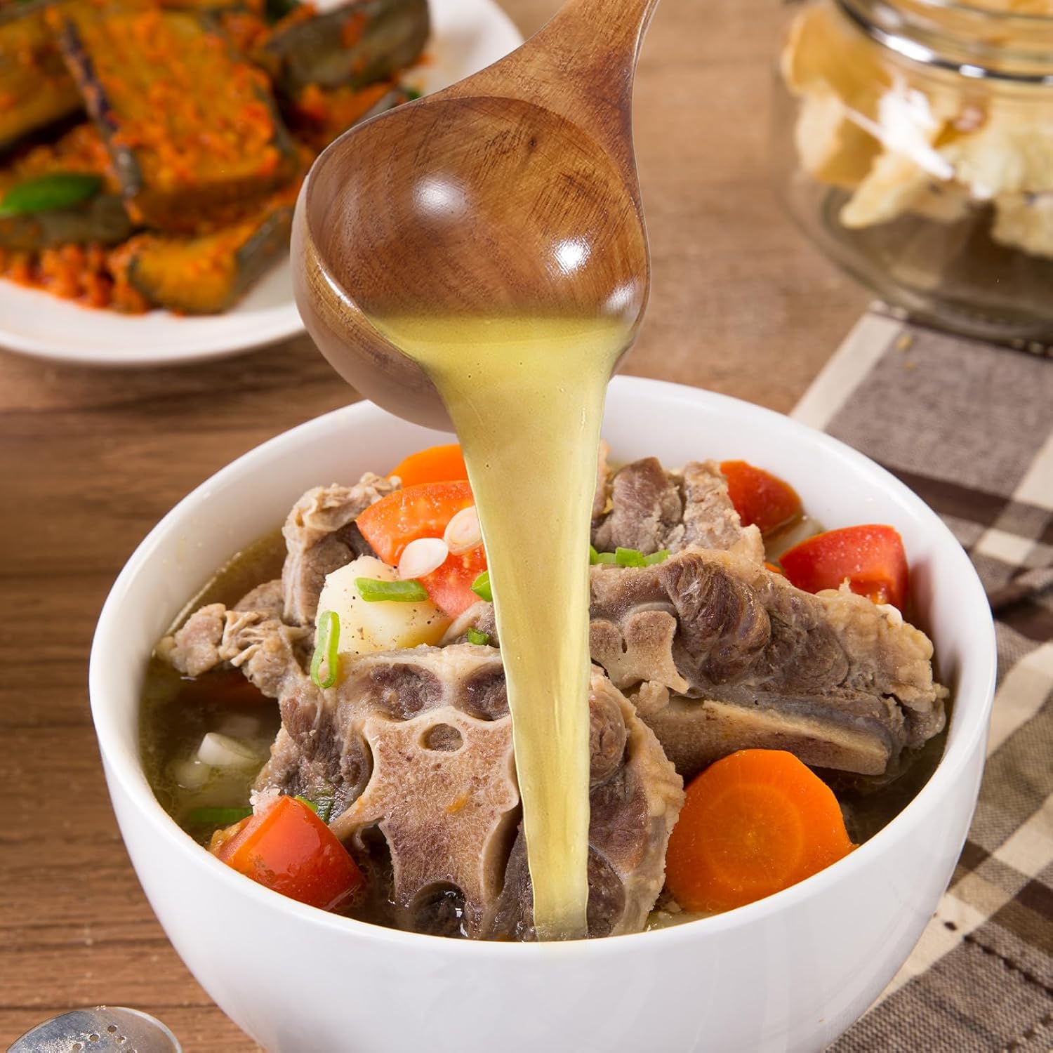 Wooden Ladle, 11" Long Handle Soup Ladle Spoon Large Kitchen Wooden Scoop Deep Teak Wood Spoon Utensil for Cooking Serving Cookware, Sustainable Natural Texture - Image 3