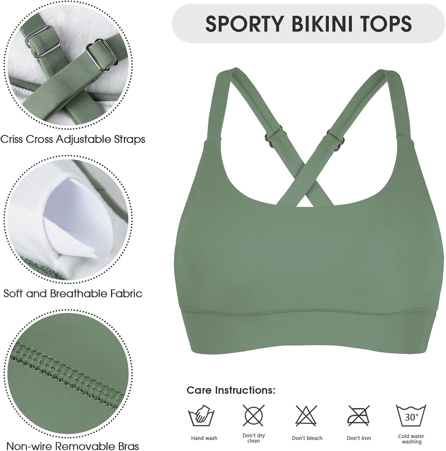 Women's High Waisted Bikini Sets Sporty Scoop Neck Cross Back Bathing Suit Two Piece Swimsuits for Women - Image 5