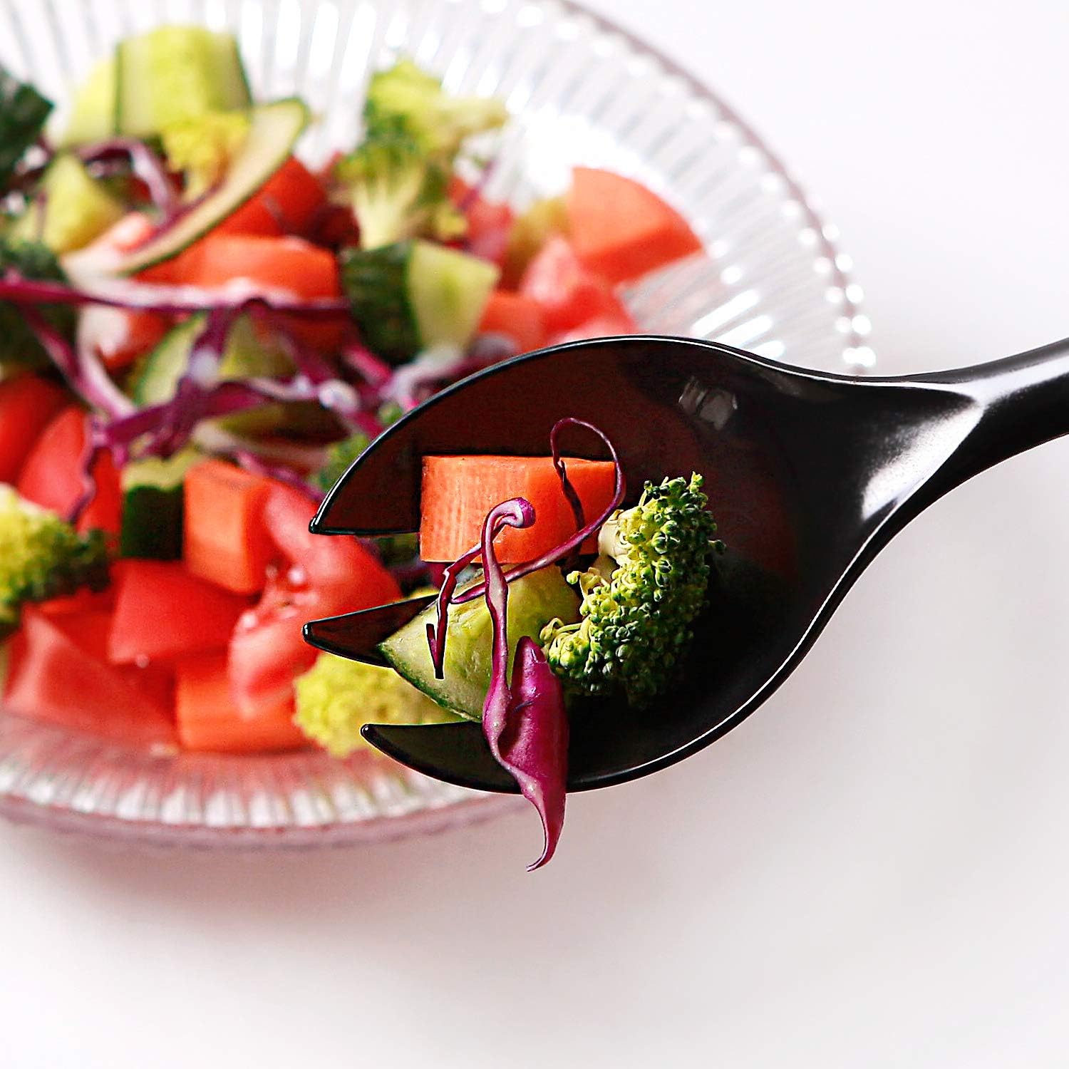 Supernal 72pcs Plastic Serving Utensils Heavy Duty Disposable Serving Tongs Black Disposable Serving Set 10" Spoons 10" Forks 6" Tongs Each 24pcs - Image 5