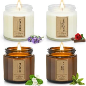 4 Pack Candles for Home Scented, Lavender Candles Gifts Set for Women, Soy Wax Long Lasting White & Amber Jar Candles, Birthday, Mother’s, Anniversary