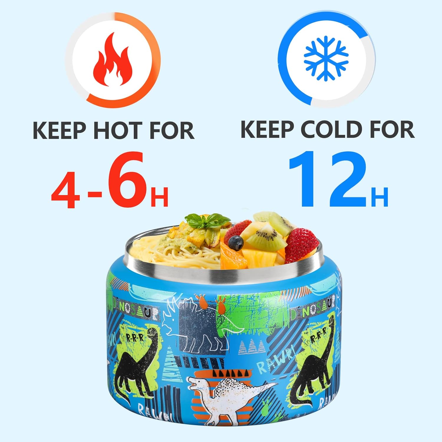 8 Oz Thermo Food Jar for Hot & Cold Food for Kids, Insulated Lunch Containers Hot Food Jar,Leak-Proof Vacuum Stainless Steel Wide Mouth Lunch Soup Thermo for School (BLUE-Dinosaur) - Image 5