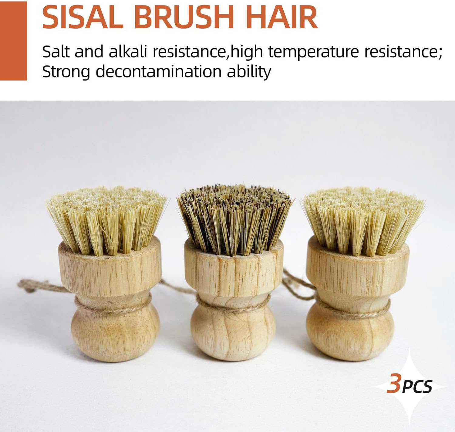 Bamboo Scrub Dish Brushes for Kitchen-Delicate Natural Washing Brush, Used to Clean Iron POTS, Plates and Some Vegetables and Fruit Surfaces, Comfortable Hand Feel (Pack of 3) - Image 3