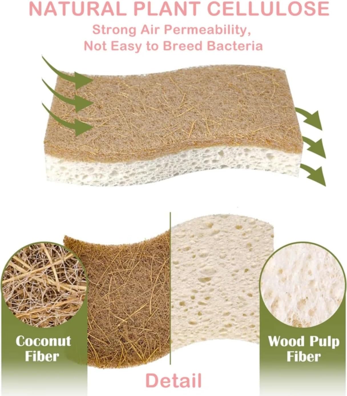 Natural Kitchen Sponge - Eco-Friendly Dish Sponges for Kitchen, Pack of 12 – Biodegradable Cellulose & Coconut Fiber Scrubbers – Sustainable Household Cleaning Sponges - Image 4