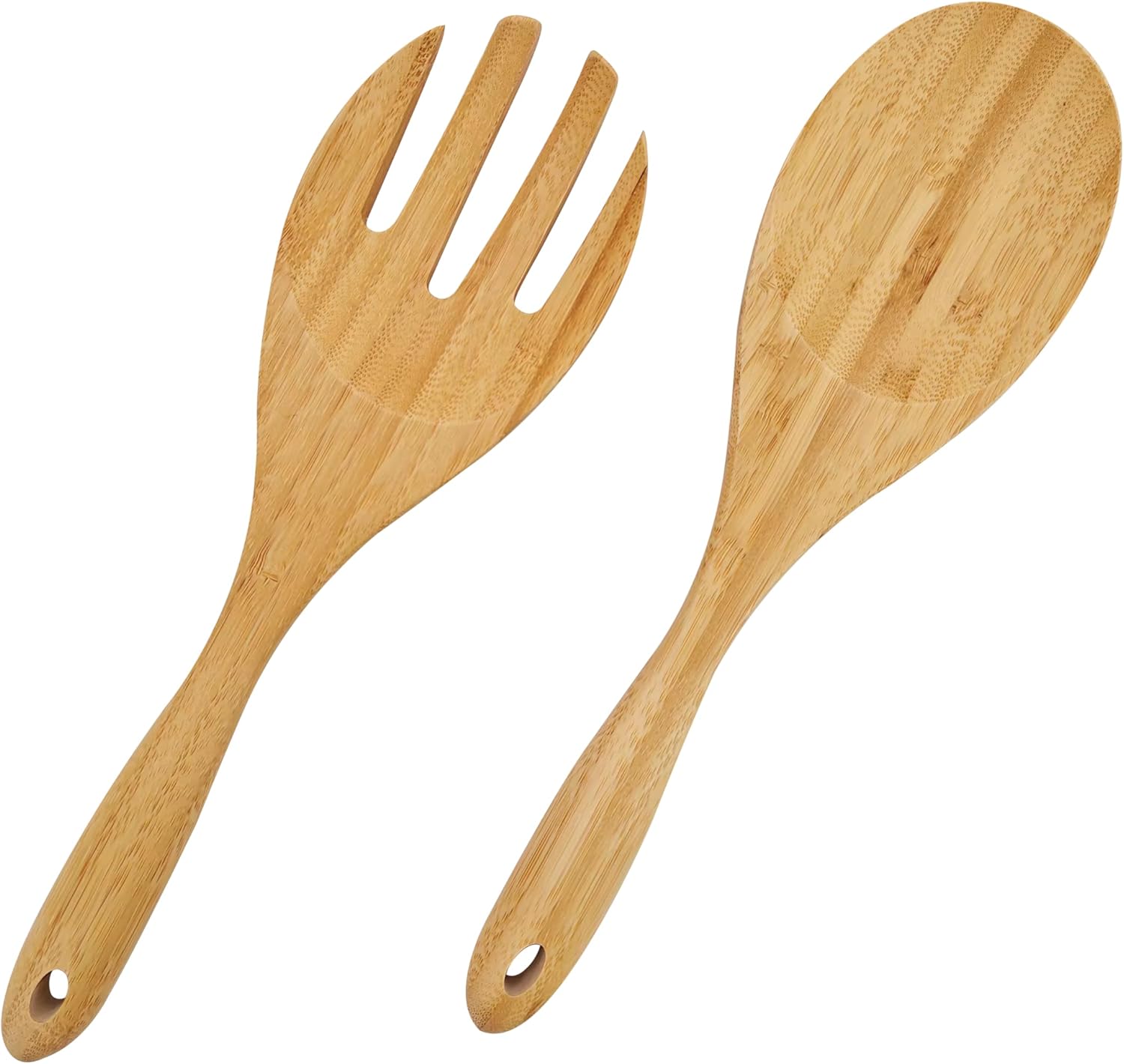 Youkoo 12 Inch Bamboo Wood Salad Servers, Cooking Utensils - Spoon and Fork - Image 7