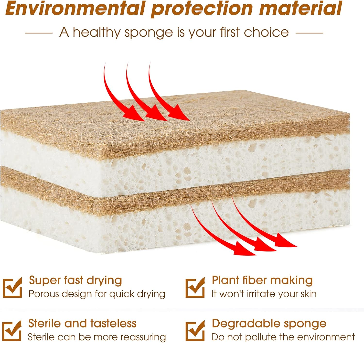 10 Pack Nature Dish Sponge - Natural Kitchen Sponge - Coconut Fiber and Wood Cellulose Scrubber Sponge - Image 5