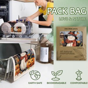 Morigins Halloween Snowman Swedish Dishcloths Reusable Sustainable Biodegradable Cellulose Sponge Cleaning Cloths for Kitchen Dish Rags Paper Towel Replacement