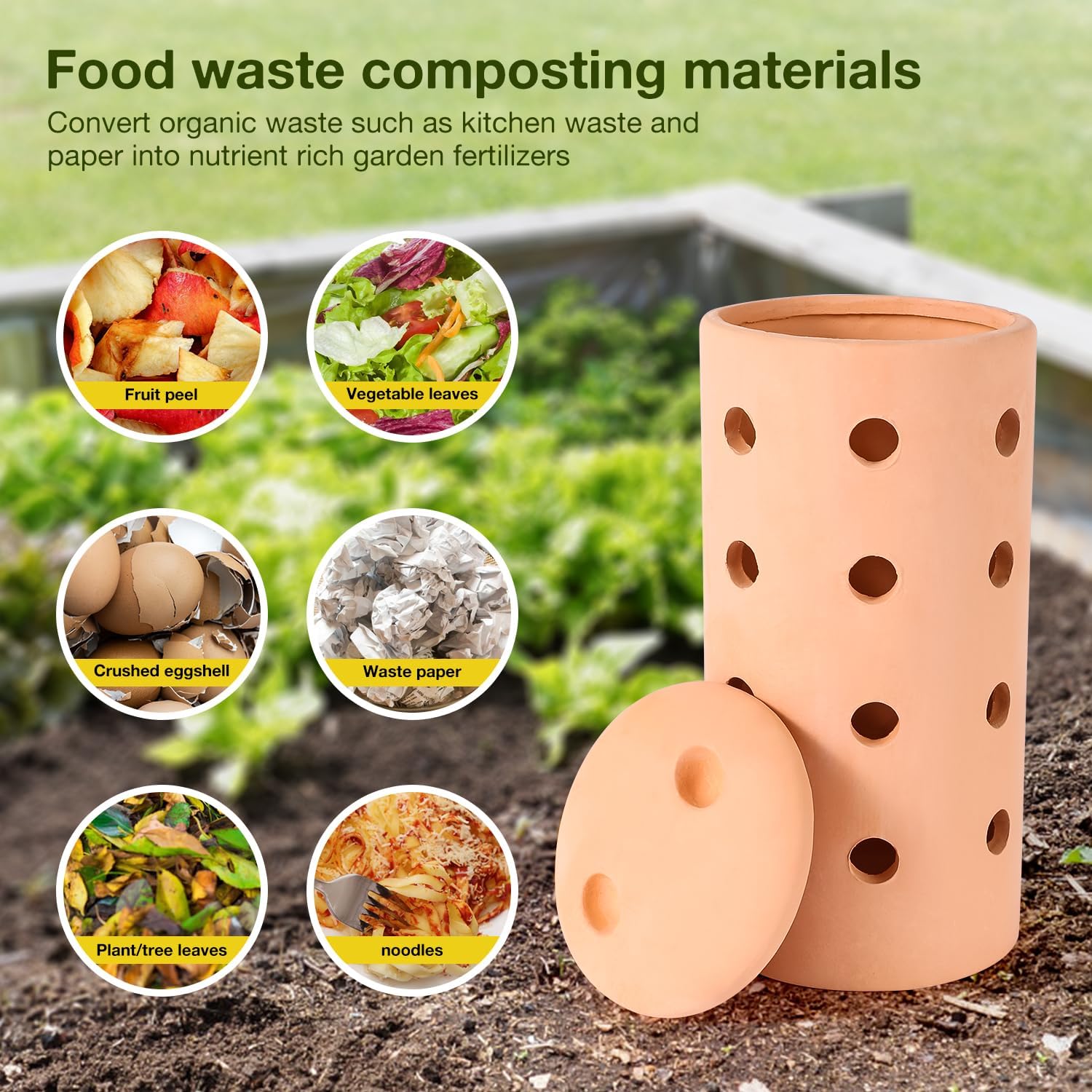 Underground Worm Farm Clay 10Inch Garden Composting bin Ceramics Outdoor Gardening from Kitchen Food Waste with Holes Systems Sustainable Worm Composter for Raised Garden Beds at Home - Image 4