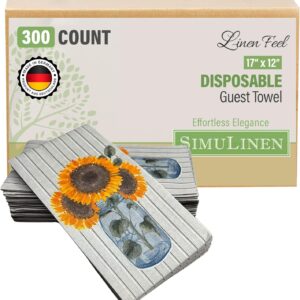 SimuLinen Decorative Sunflower Disposable Bathroom Guest Towels – Cloth-Like, Single-Use, Linen Feel Paper Towels, 12×17″, 100ct (Made in Germany)