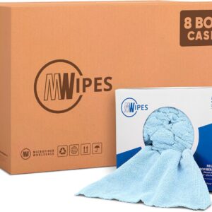Blue Microfiber Shop Towels | MWipes Reusable Shop Rags | 50 Rags in a Box (400 Count) | Super Absorbent, Machine Washable Hundreds of Times | Automotive, Paint, Industrial, Detailing