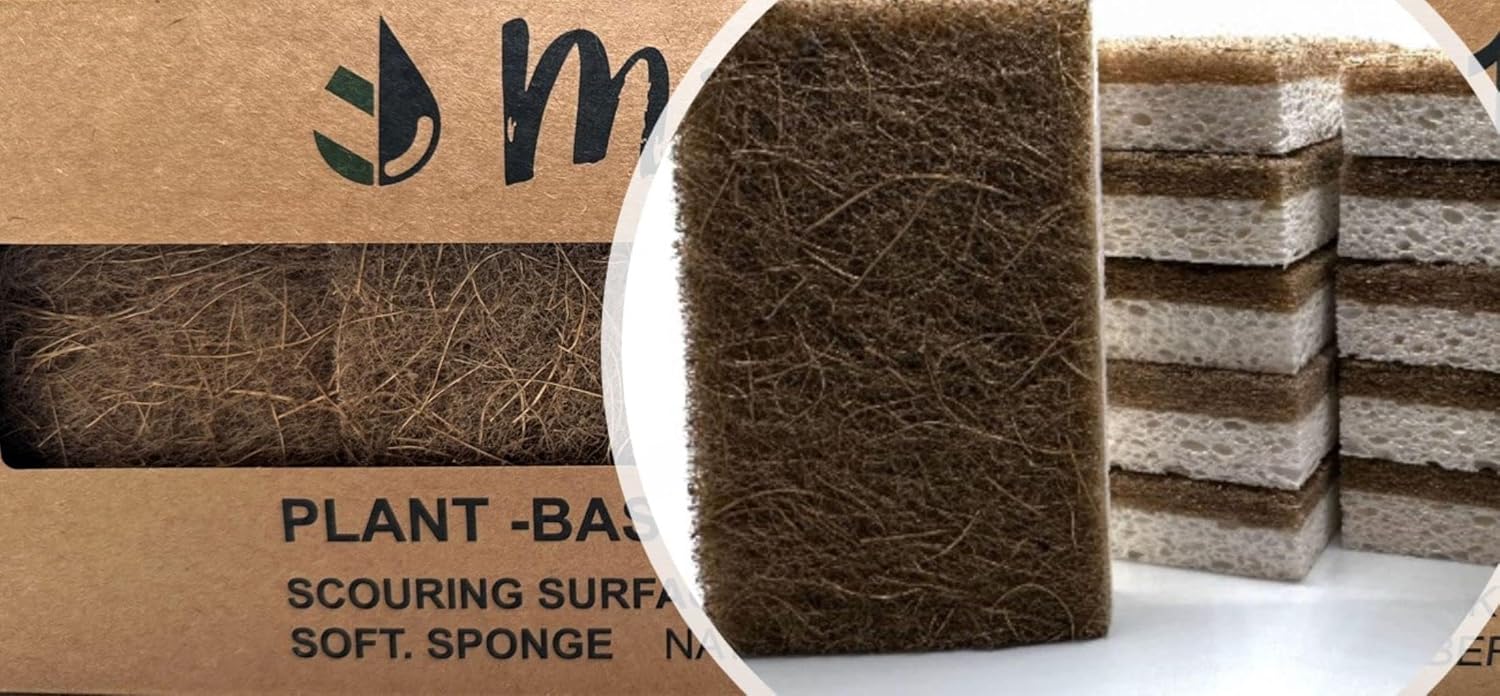 12 Pack Natural Sponges | Hemp Sisal Plant Based Scrubber Scouring Sponge | Eco-Friendly Odor Free Biodegradable Compostable Wood Pulp | Sustainable Scrub Pads for Kitchen, Dishes, Bathroom - Image 2