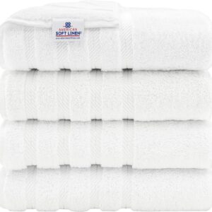 American Soft Linen Luxury 4 Piece Bath Towel Set, 600 GSM 100% Cotton Turkish Bath Towels for Bathroom, 27×54 in Extra Large Bathroom Shower Towels, White