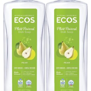 ECOS Dish Soap – Cuts Grease & Food Residue – No Harsh Chemicals – Hypoallergenic for Sensitive Skin – Biodegradable Formula, Recyclable Sustainable Liquid Dishwashing Soap – Natural Pear (Pack of 2)