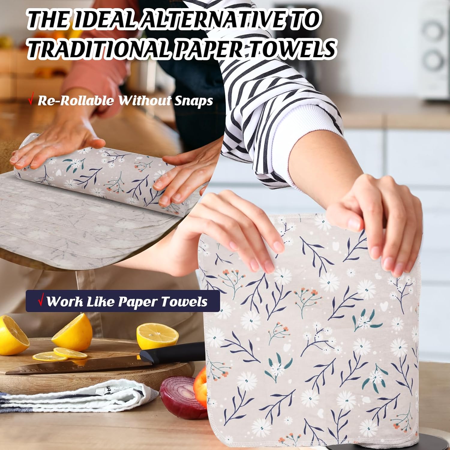 Paper Towels Washable Roll: 25Pack Cotton Cloth Paper Towels 11.8x11.8In Absorbent Soft Flannel Paperless Towels Alternative for Kitchen Reusable Napkins Zero Waste (Flower, Large) - Image 3