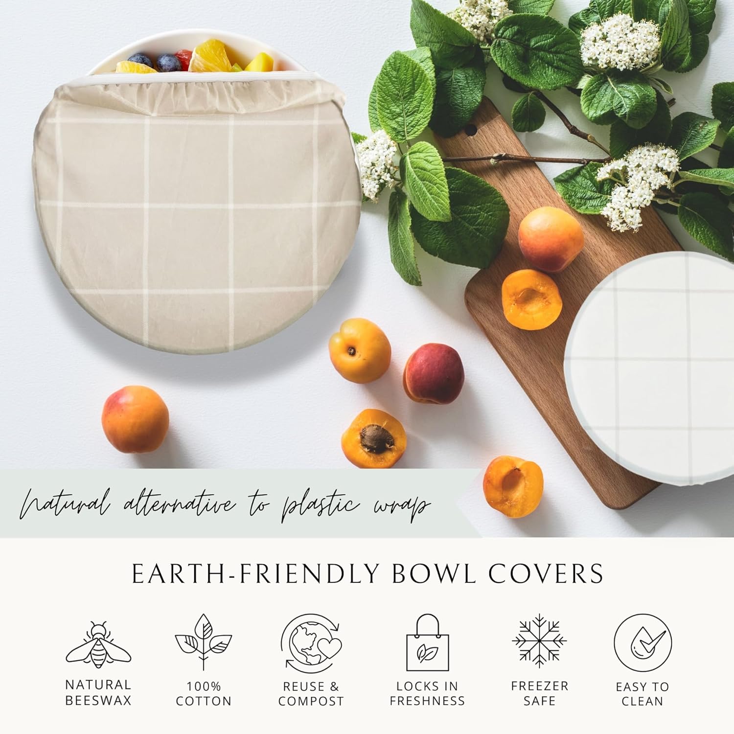 Nectar & Nest Reusable Bowl Covers for Bread Proofing (2 Lg) - Beeswax Bowl Covers Reusable, 100% Organic Cotton, Elastic Cover for Sourdough, Dough Proofing and Food Storage, Compostable - Image 5