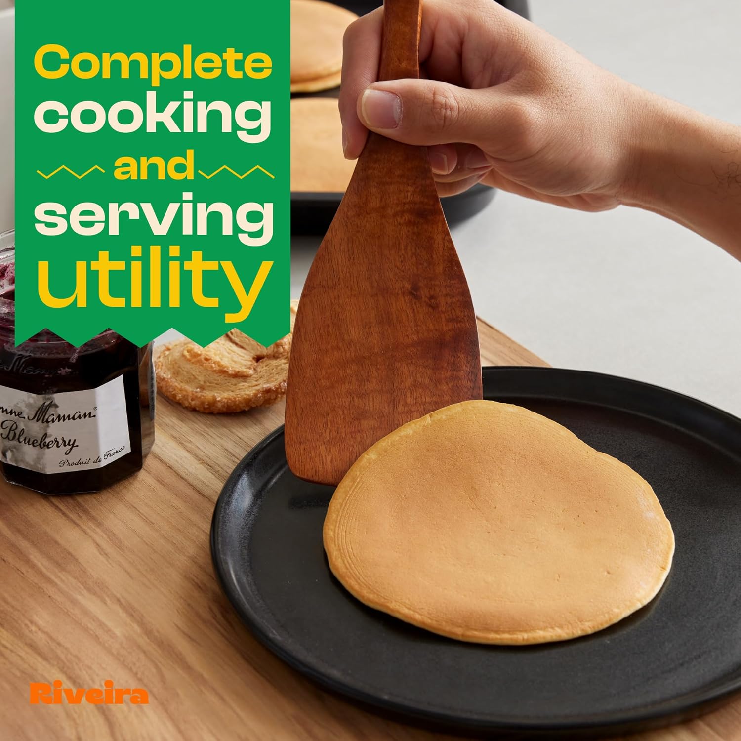 Riveira Dark Teak Kitchen Utensils Set - 12-Piece Non-Toxic Cooking Utensils Set - Wooden Spoons for Cooking - Spatula for Cooking - Teak Wooden Utensils - Image 4