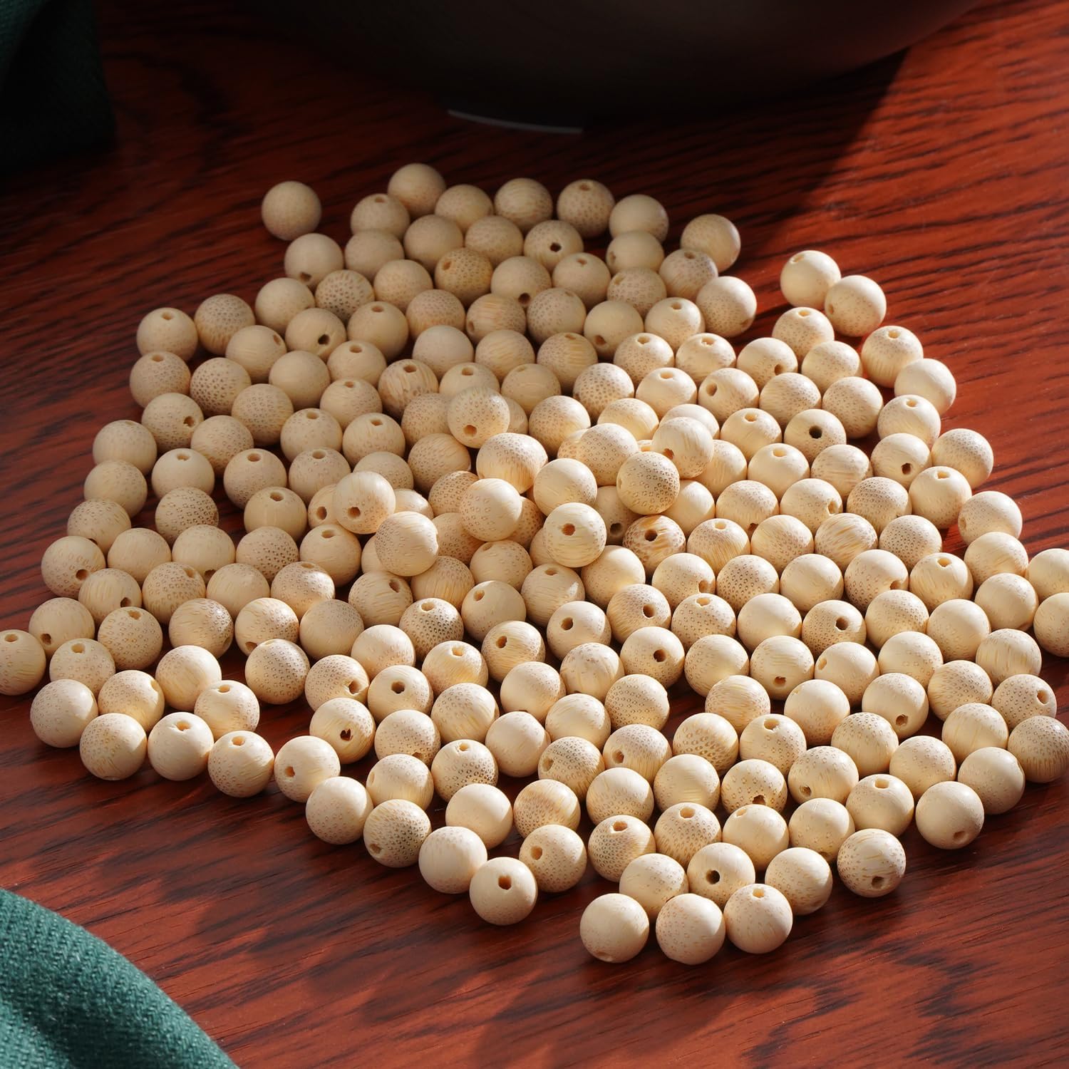 200pcs 10mm Natural Bamboo Sustainable Growth Round Beads Gorgeous Craft Handmade Polished Spacer Mala Pray Beads with Elastic Cord for Bracelets DIY Rosary Tasbih Jewelry Making - Image 5