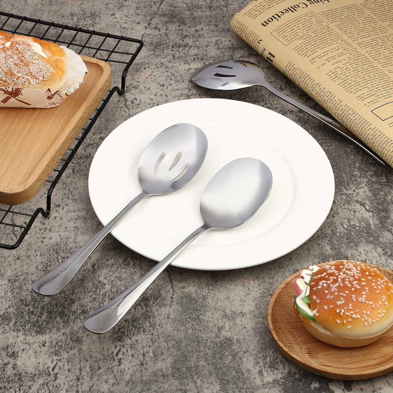 HANSGO Serving Utensils Set for Party, 6PCS Cooking Utensils Including 2 Serving Spoons, 2 Slotted Spoons, 2 Food Tongs for Wedding Party Family Dinners - Image 5