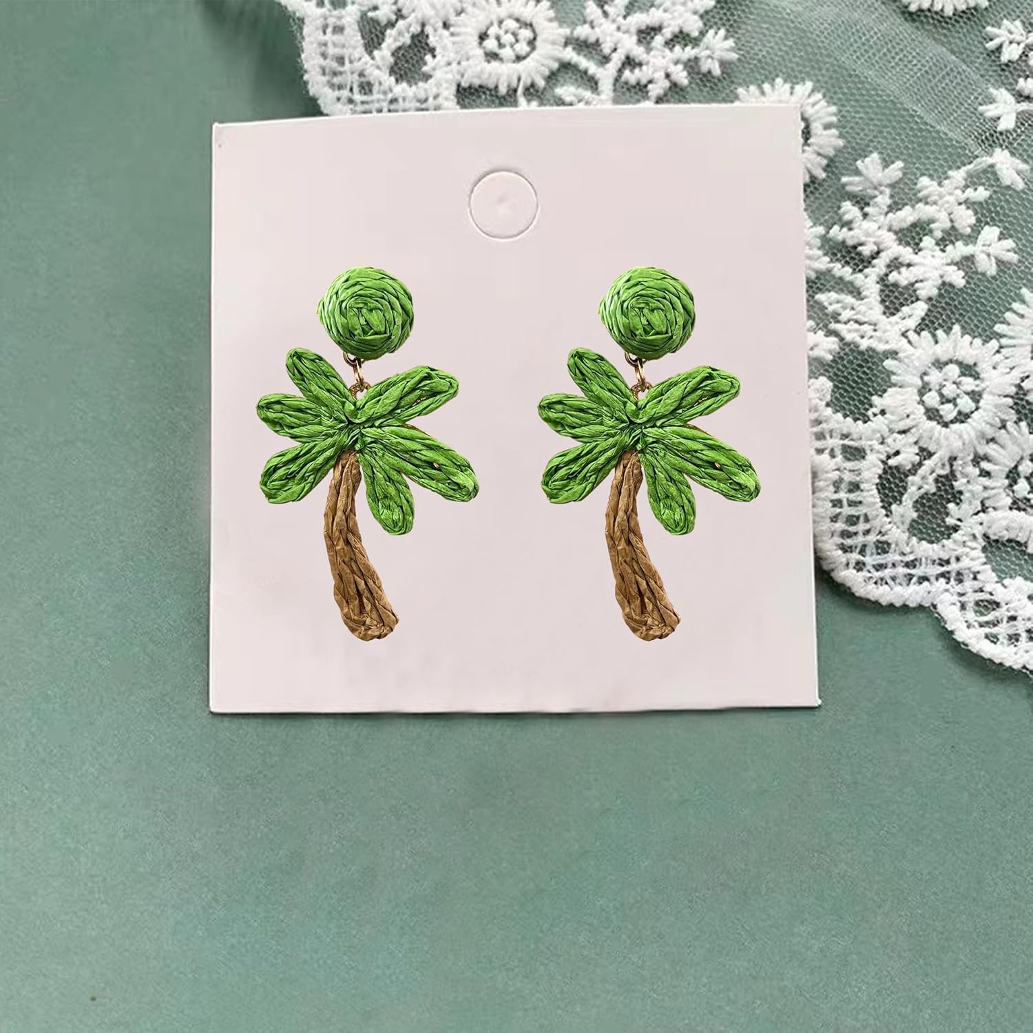Handwoven Coconut Leaf Earrings Boho Tropical Dangle Earrings for Women Lightweight Natural Grass Jewelry - Image 7