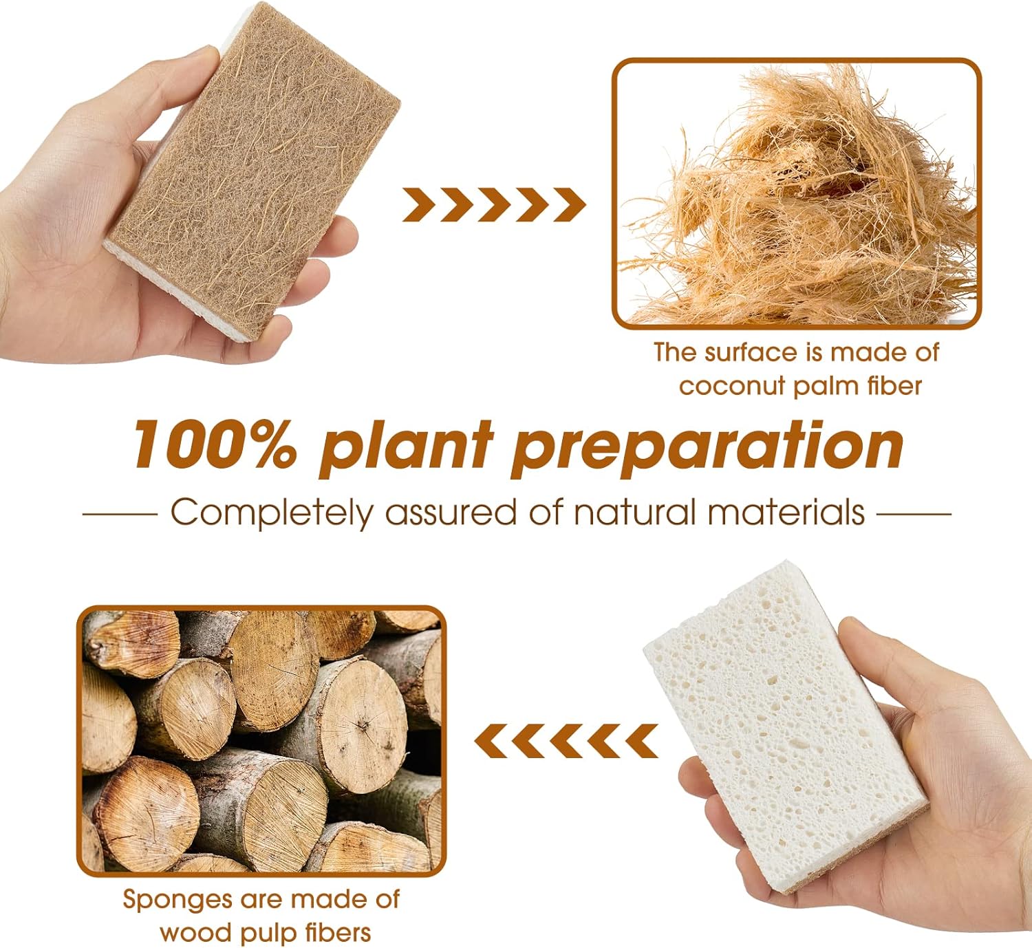 10 Pack Nature Dish Sponge - Natural Kitchen Sponge - Coconut Fiber and Wood Cellulose Scrubber Sponge - Image 3
