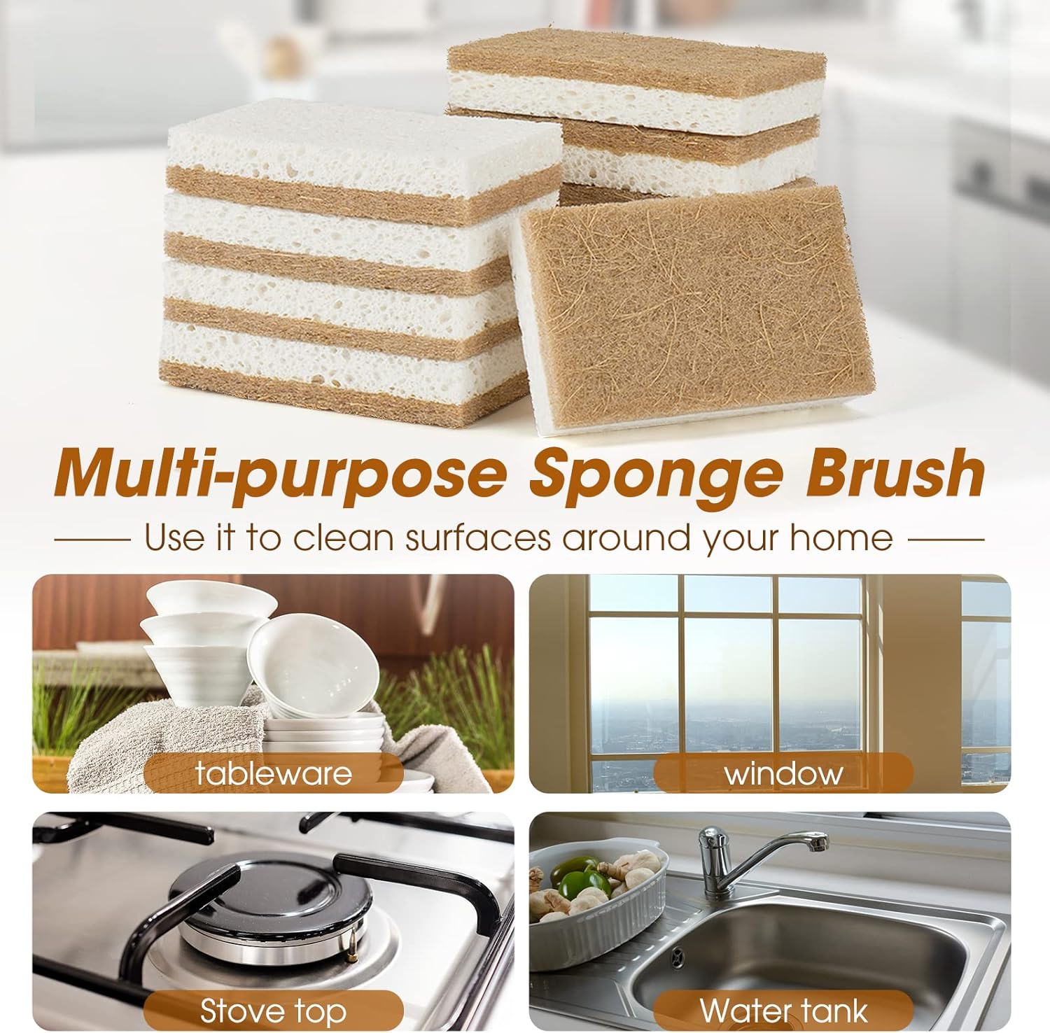 10 Pack Nature Dish Sponge - Natural Kitchen Sponge - Coconut Fiber and Wood Cellulose Scrubber Sponge - Image 7