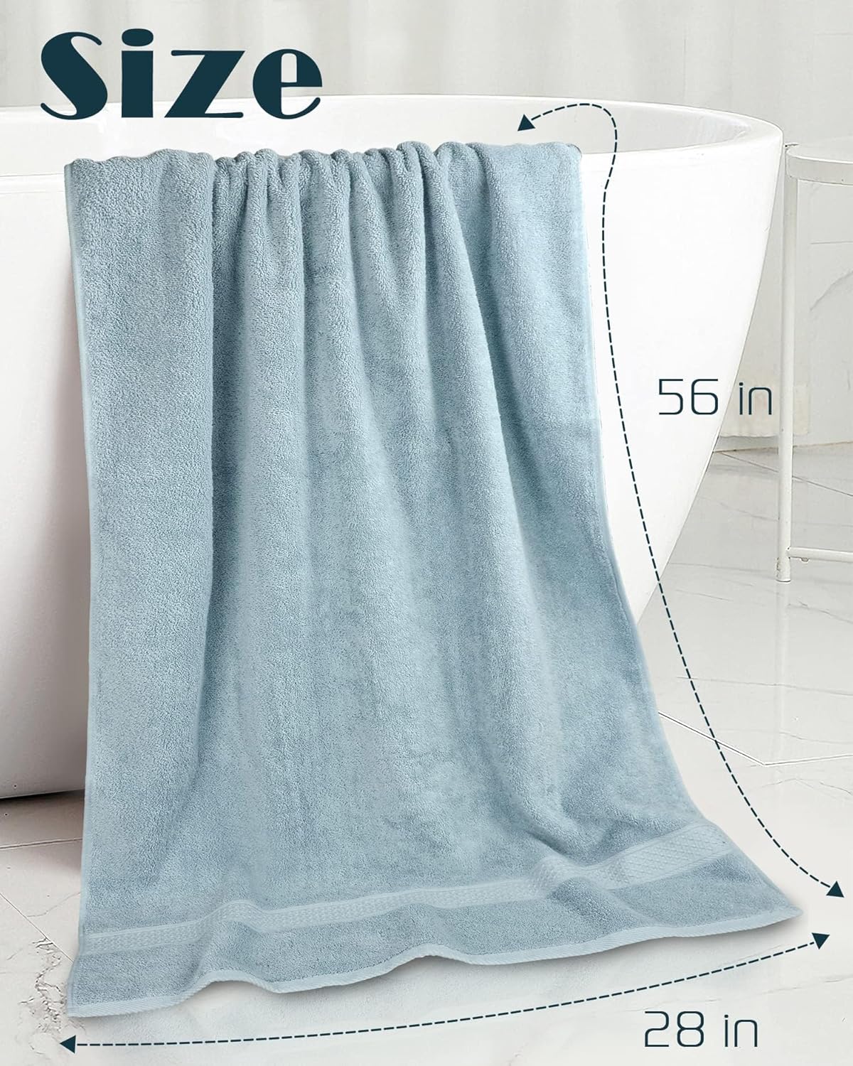 Cleanbear 100% Cotton Bath Towels 2 Pack Shower Towels with 2 Colors Ultra Soft for Daily Use 500 GSM Medium Weight 55 by 27 1/2 Inches Large Bathroom Towel Set (Light-Gray & Light-Green) - Image 2