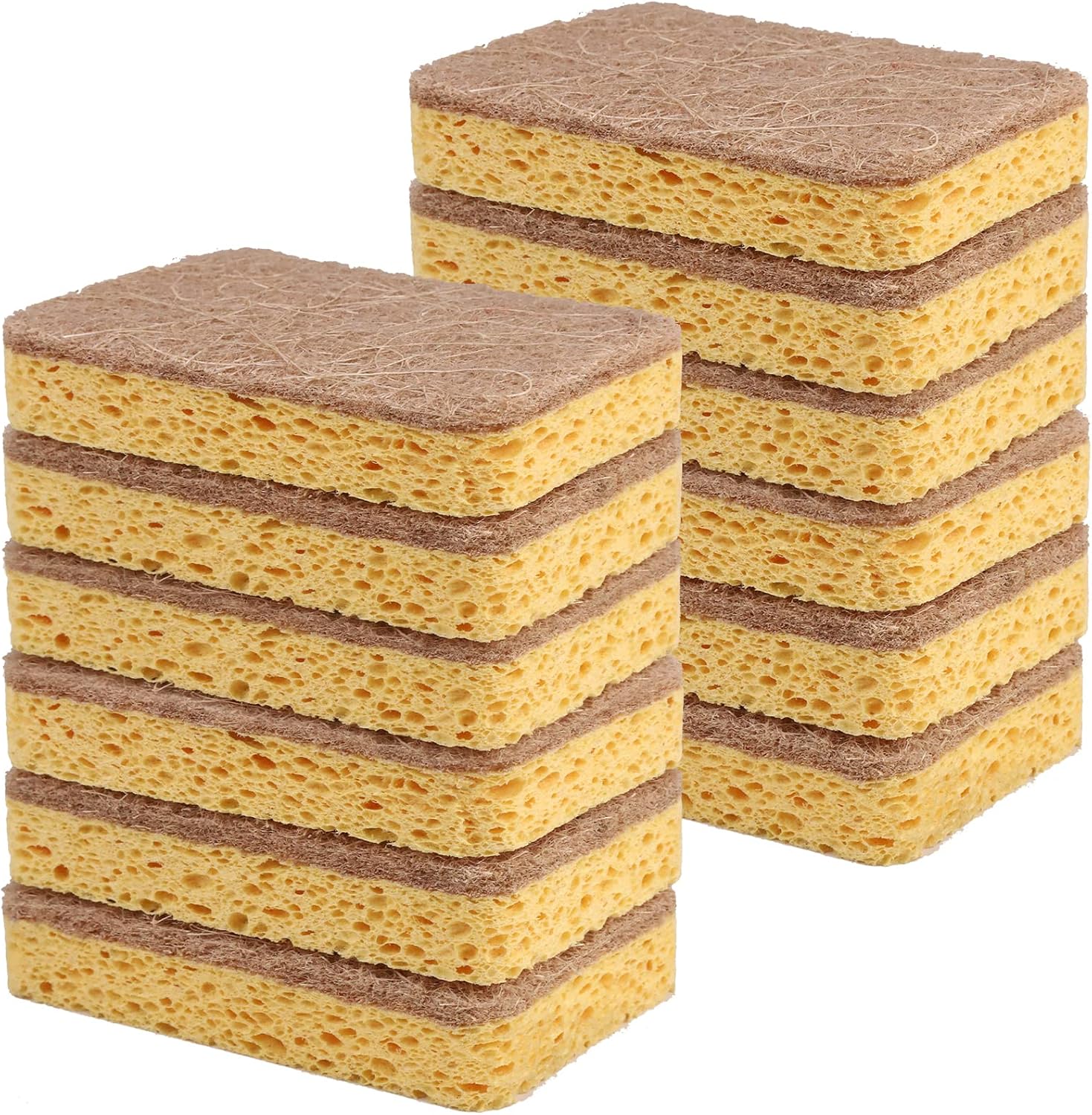 12 Pack Non-Scratch Scrub Sponge, Natural Kitchen Sponges for Cleaning Kitchen, Scratch Free Biodegradable Sponges for Dishes, No-Stick Cookware - Image 2