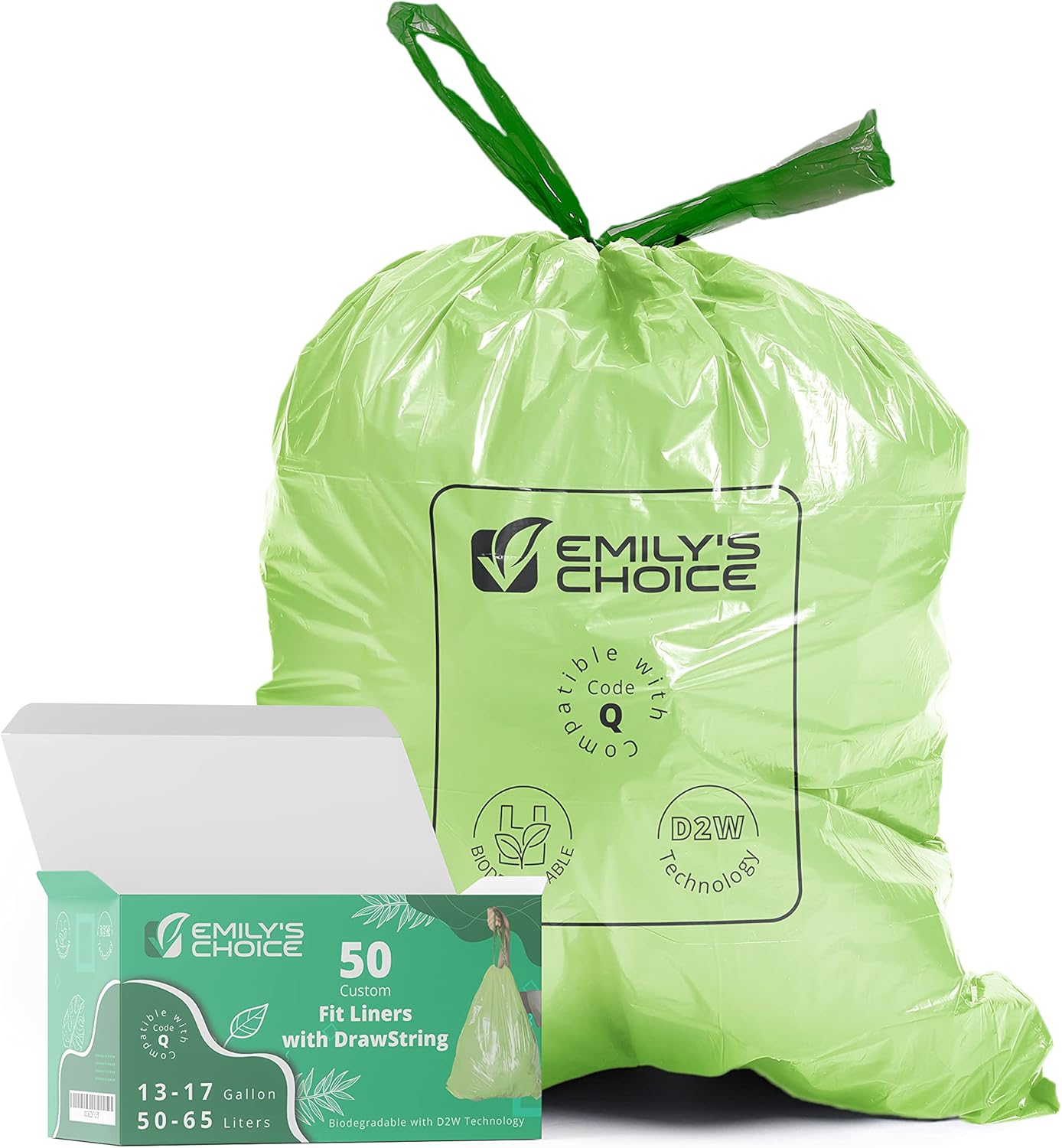 Emily's Choice Biodegradable Trash Bag Code Q (50 count), Heavy Duty Tall Trash Bag compatible with Simplehuman Code Q,13-17 Gallons, ATSM 6954, D2W, 1.2mil / 30 micron Thickness - Image 2