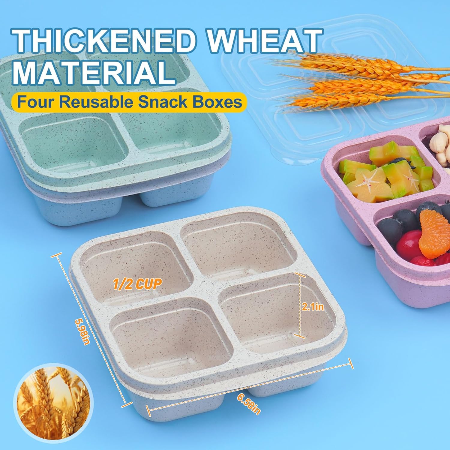 4 Pack Snack Containers, Divided Bento Snack Box, 4 Compartments Reusable Meal Prep Lunch Containers for Kids Adults, Food Storage Containers for School Work Travel - Image 3