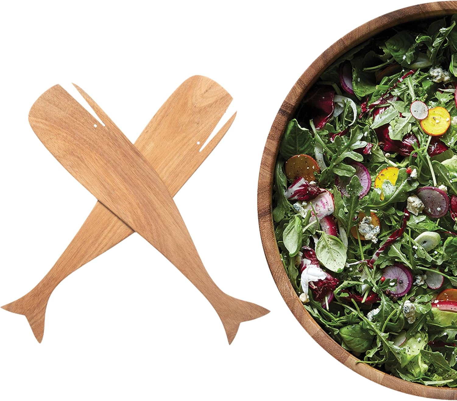 Ironwood Gourmet Acacia Wood Whale Salad Serving Utensils - Image 5