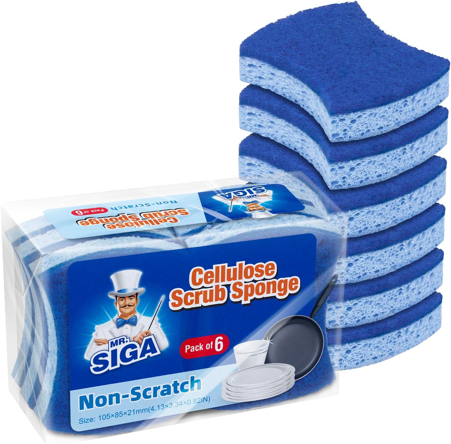 MR.SIGA Non-Scratch Cellulose Scrub Sponge, Dual-Sided Dishwashing Sponge for Kitchen, 12 Pack - Image 2