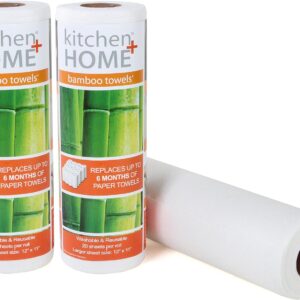 Kitchen + Home Paper Towel Alternative – Heavy Duty Washable Reusable Rayon Towels Made From Bamboo – One roll replaces 6 months of towels! 2 Pack
